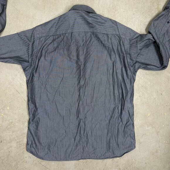 Mirto Dress Shirt Striped Blue/Yellow Made in Spain 100% Cotton 43 17 XL - Picture 9 of 9